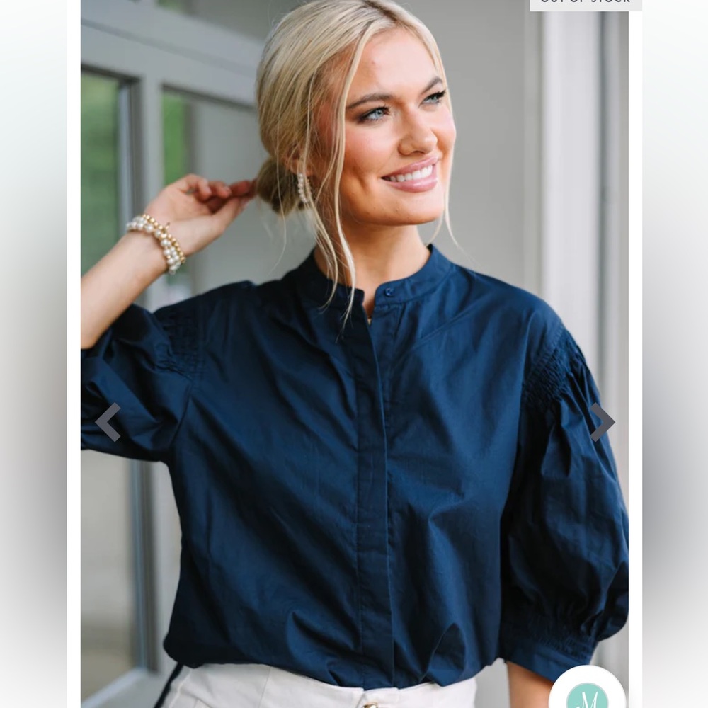 PINCH "All That You Love" Navy Smocked Cotton Blouse Size Large